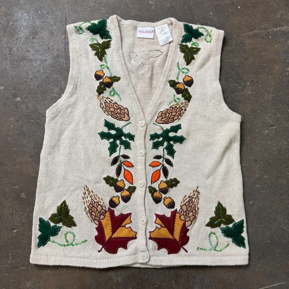 Bobbie Brooks Thanksgiving Fall Vest Women's S Acorns Maple Leaf Knit Wear - Picture 1 of 6